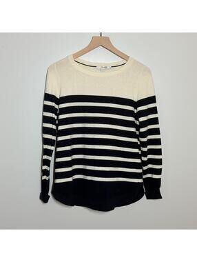 Boden Wool Cotton Striped Sweater Medium Navy Cream Breton Nautical Knit Top